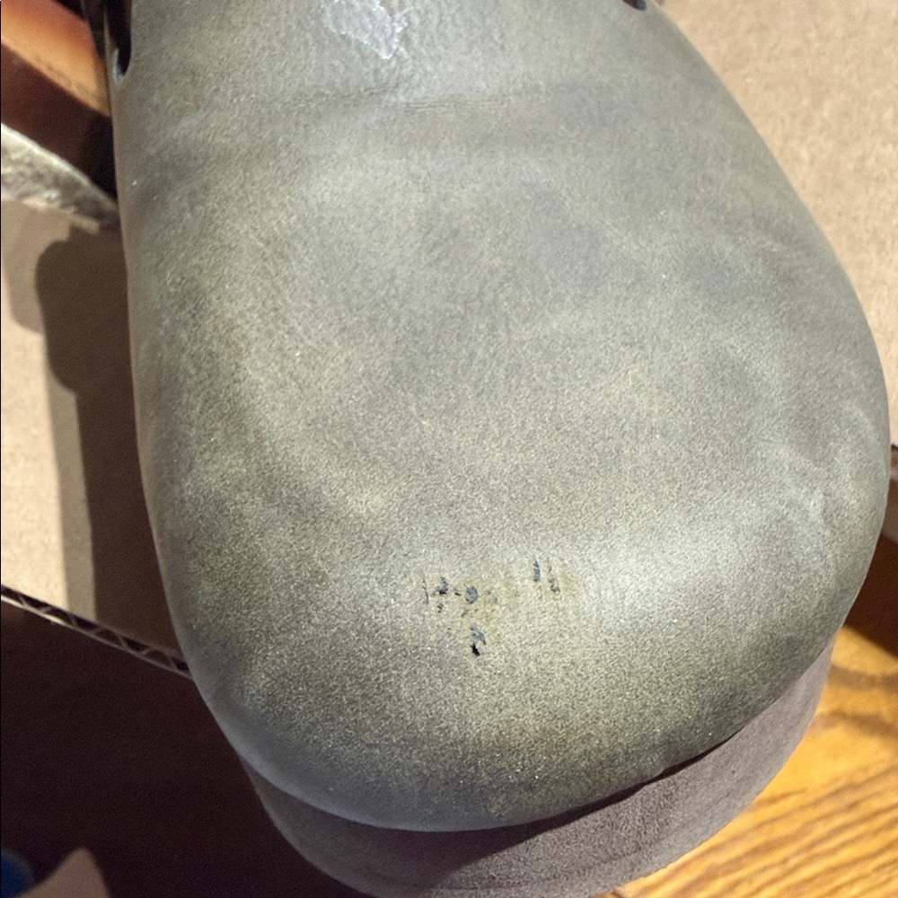 Gray Leather Clogs with Buckle - Picture 5 of 5